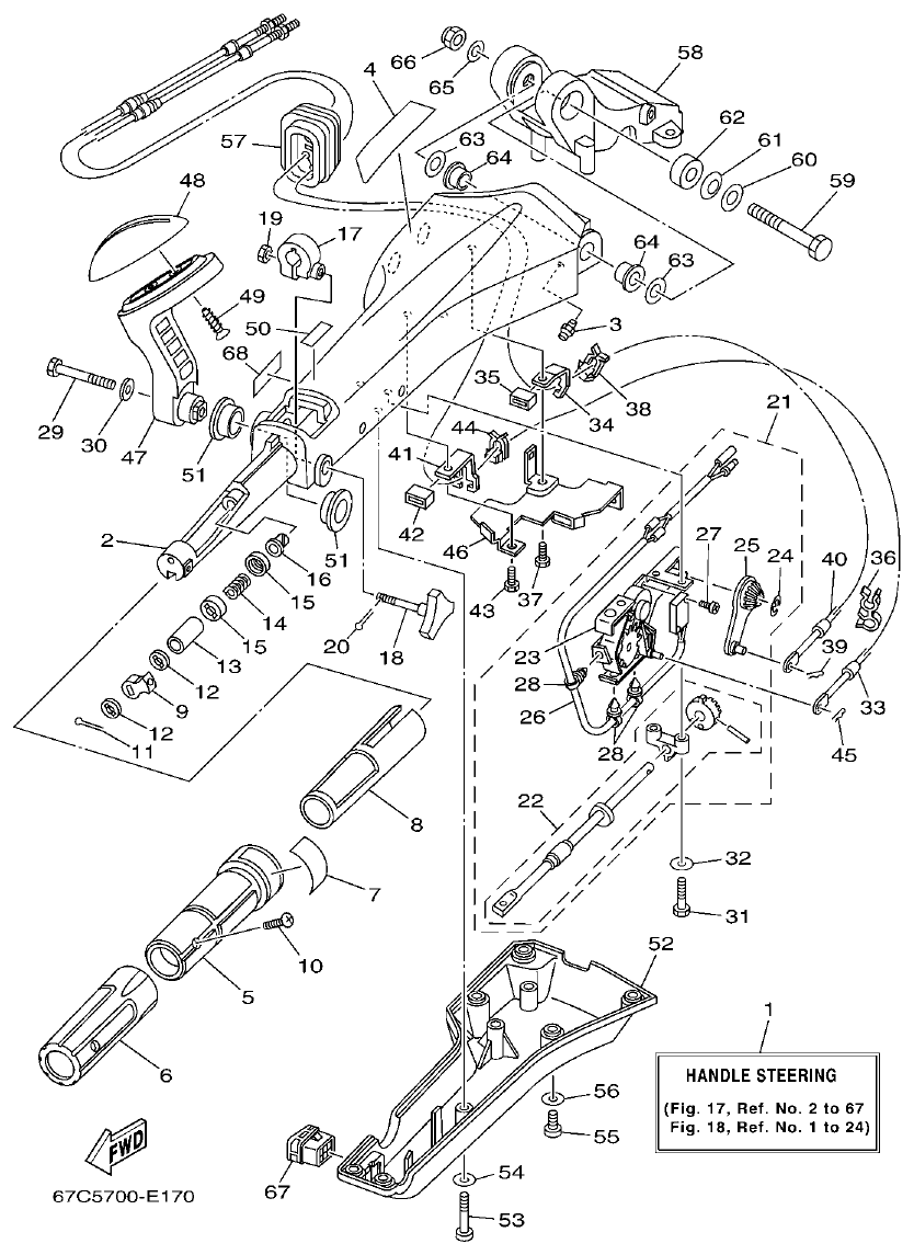 Yamaha F50A, FT50C STEERING 1 parts diagram