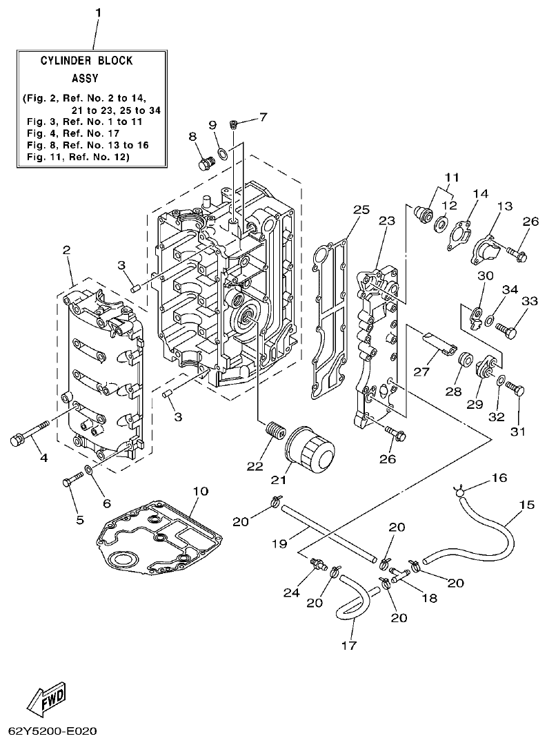 Yamaha F50A, FT50C CYLINDER & CRANKCASE 1 parts diagram