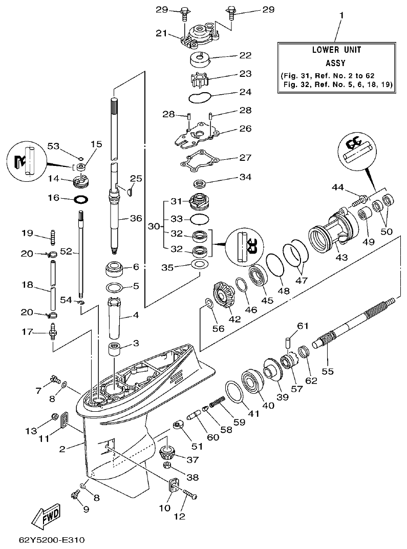 Yamaha F50A, FT50C LOWER CASING & DRIVE 1 parts diagram