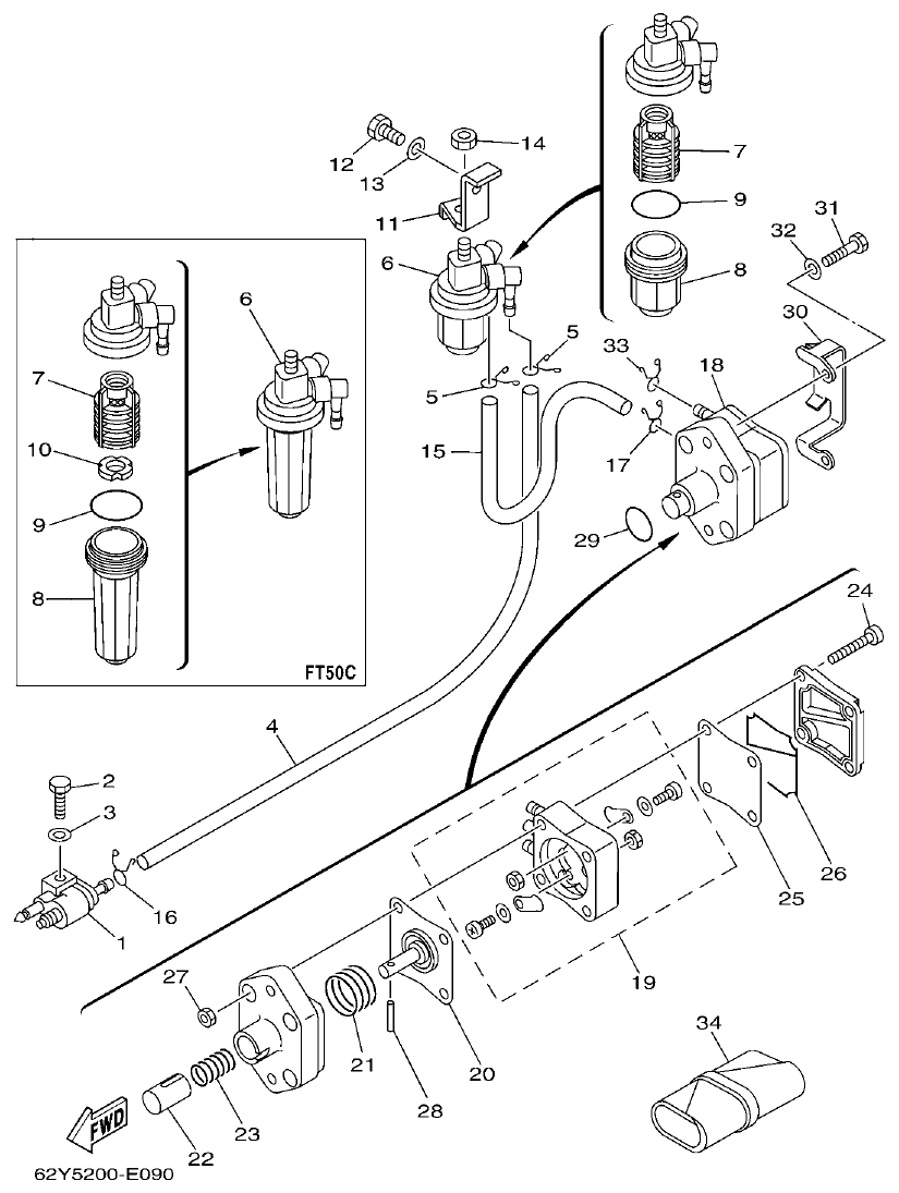 Yamaha F50A, FT50C FUEL parts diagram