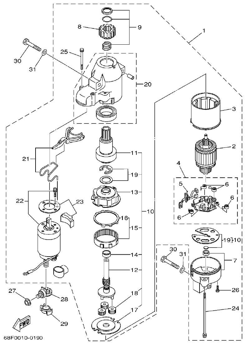Yamaha LZ200NETO STARTING MOTOR parts diagram