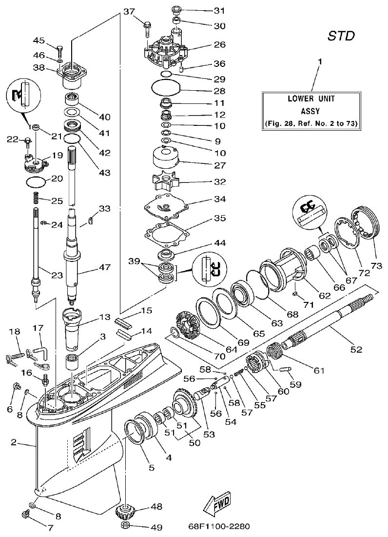 Yamaha LZ200NETO LOWER CASING. DRIVE 1 parts diagram