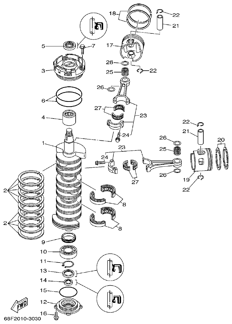 Yamaha LZ200NETO CRANKSHAFT. PISTON parts diagram