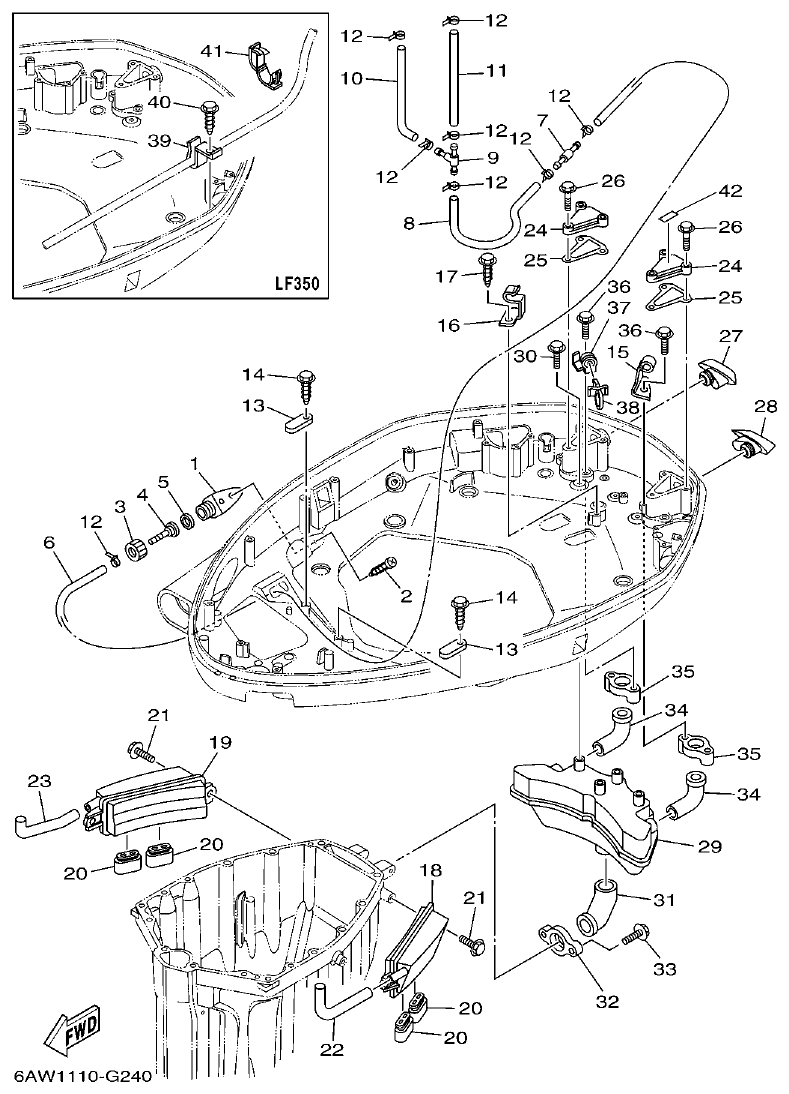 Yamaha F350TR, LF350TR BOTTOM COWLING 2 parts diagram