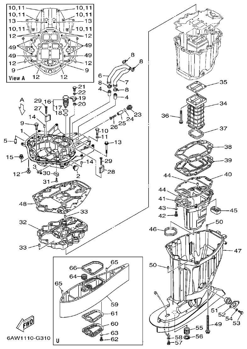 Yamaha F350TR, LF350TR UPPER CASING parts diagram