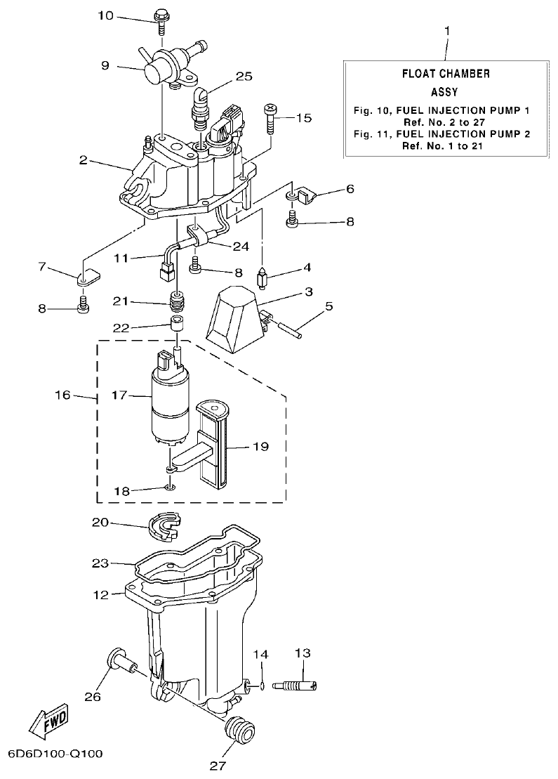 Yamaha F80BET, F90BET, F100DET FUEL INJECTION PUMP 1 parts diagram
