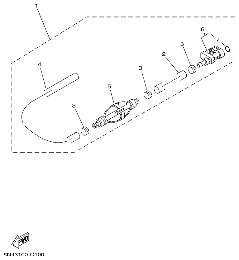 Yamaha F80BET, F90BET, F100DET FUEL 2 parts diagram