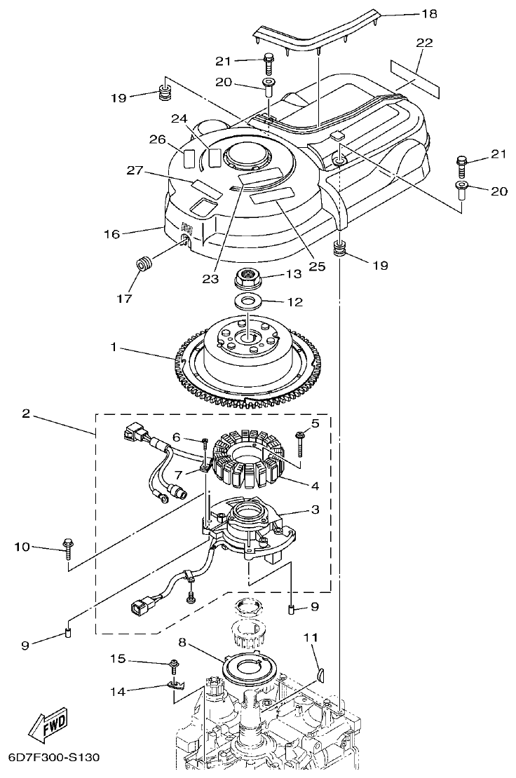 Yamaha F80BET, F90BET, F100DET GENERATOR parts diagram