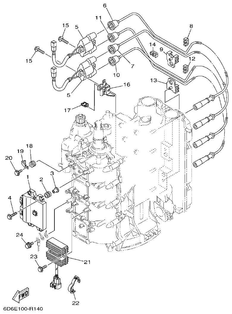 Yamaha F80BET, F90BET, F100DET ELECTRICAL 1 parts diagram