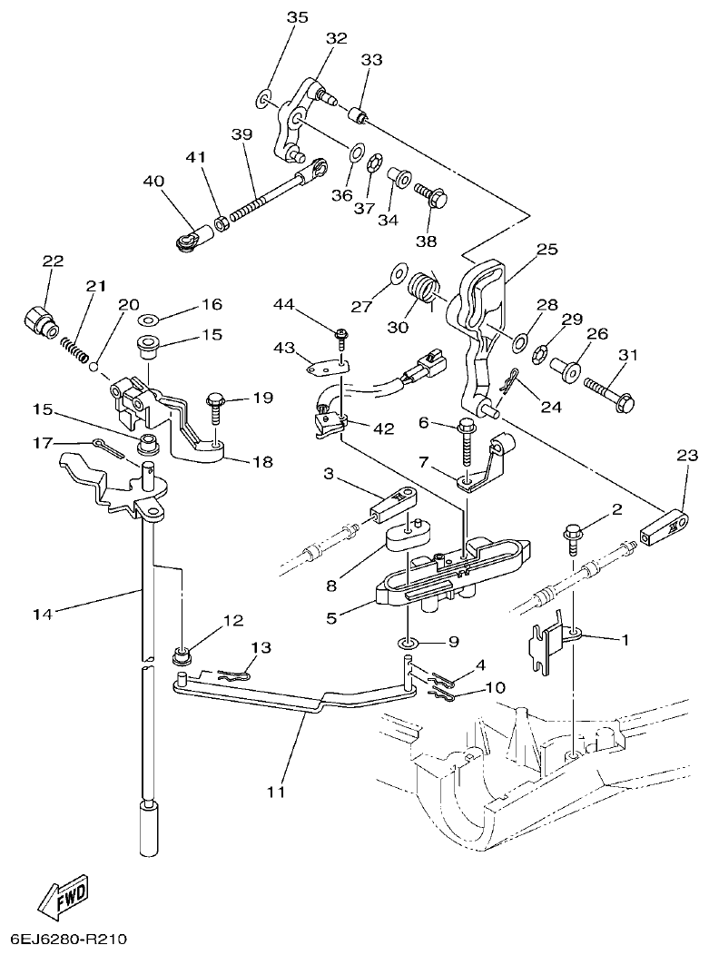 Yamaha F80BET, F90BET, F100DET CONTROL parts diagram