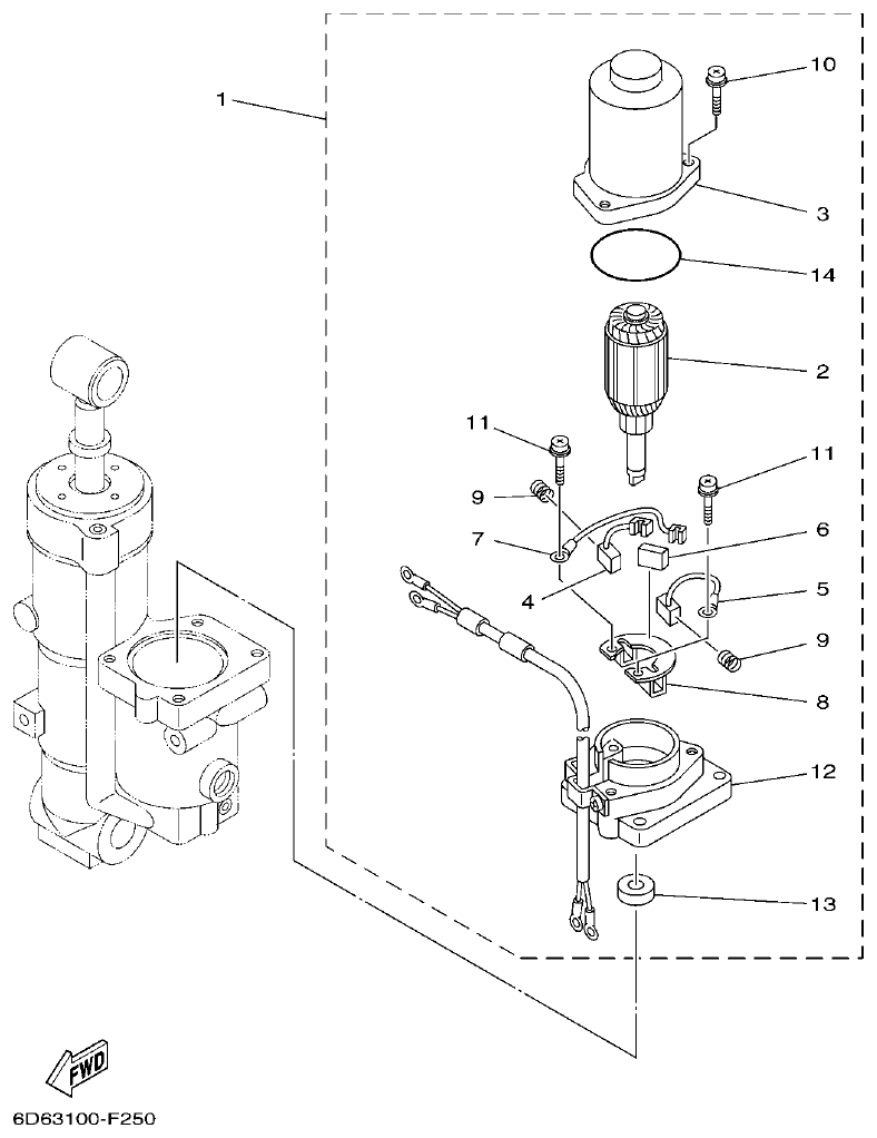 Yamaha F80BET, F90BET, F100DET POWER TRIM & TILT ASSY 2 parts diagram