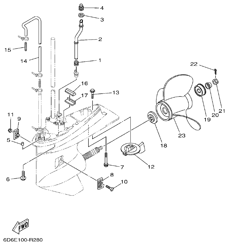 Yamaha F80BET, F90BET, F100DET LOWER CASING & DRIVE 2 parts diagram