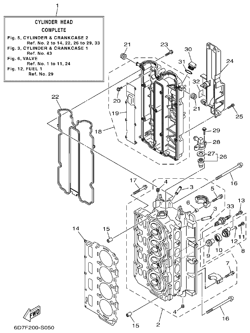 Yamaha F80BET, F90BET, F100DET CYLINDER & CRANKCASE 2 parts diagram