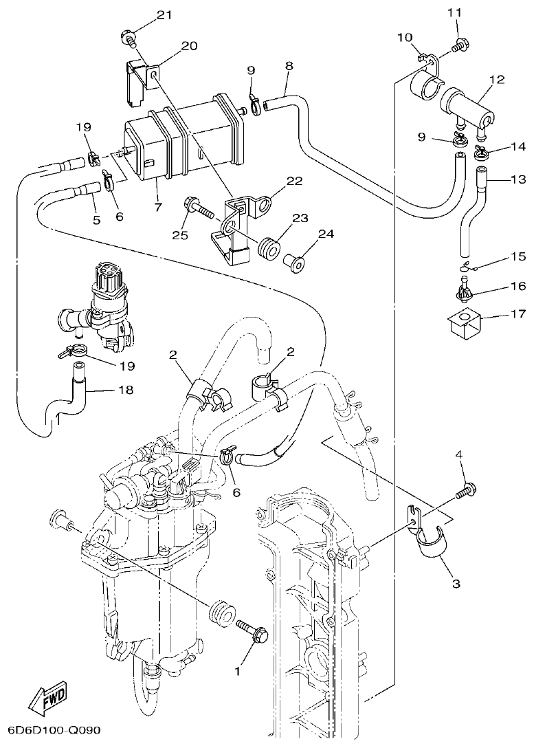 Yamaha F80BET, F90BET, F100DET INTAKE 3 parts diagram