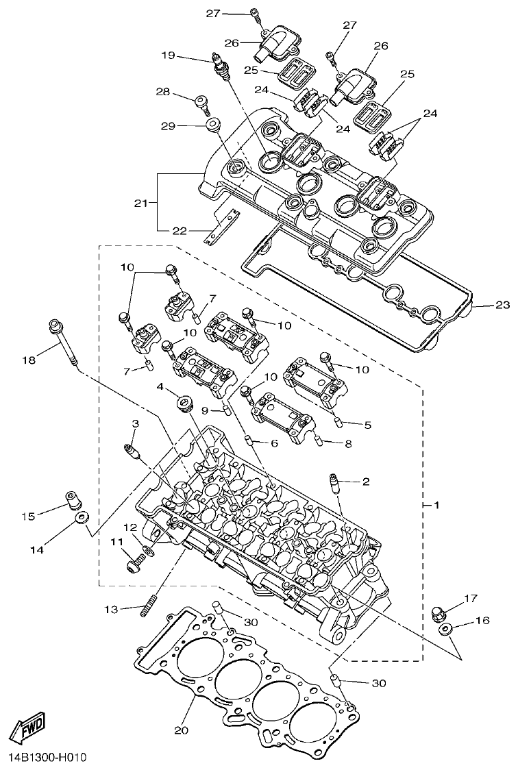 Yamaha R1 CYLINDER HEAD parts diagram