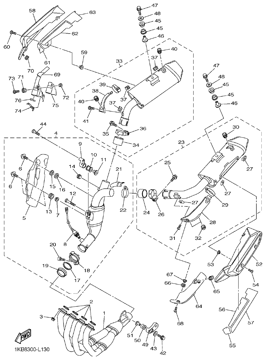 Yamaha R1 EXHAUST parts diagram