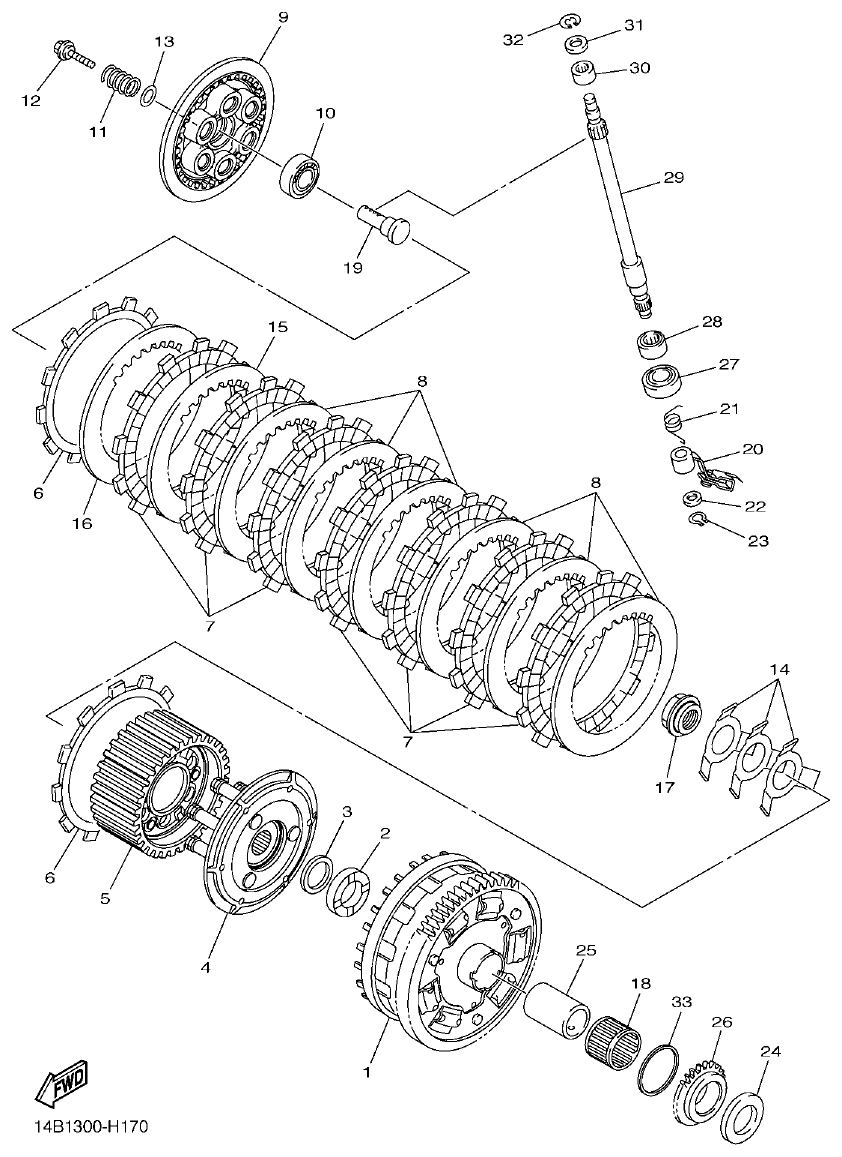 Yamaha R1 CLUTCH parts diagram