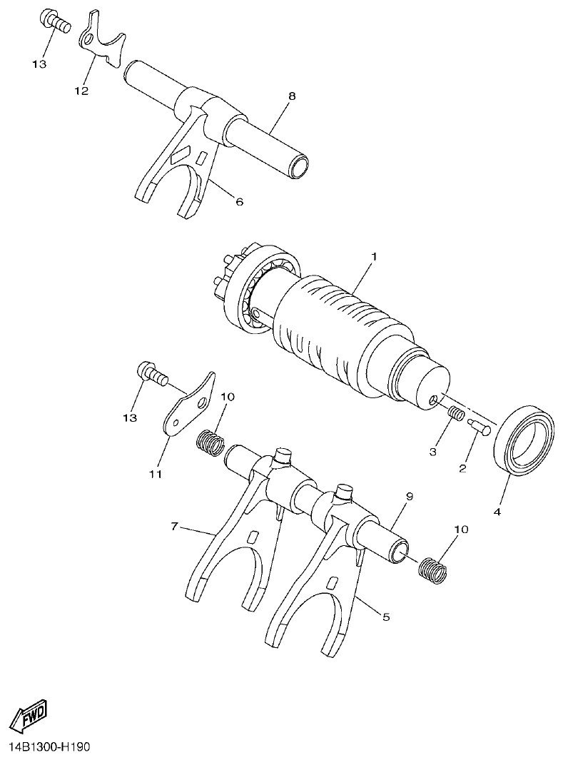 Yamaha R1 SHIFT CAM & FORK parts diagram