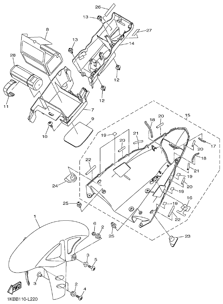 Yamaha R1 FENDER parts diagram