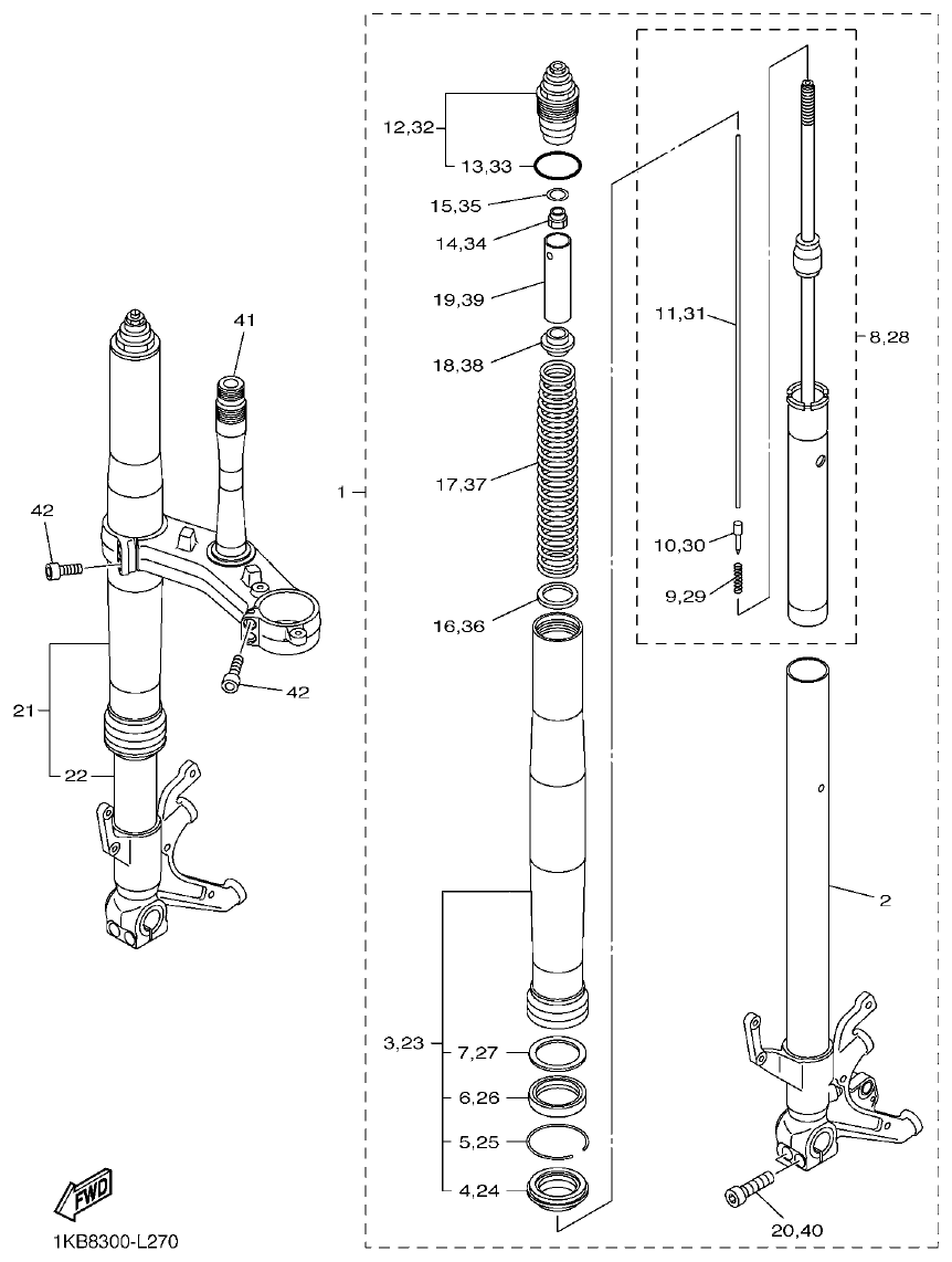 Yamaha R1 FRONT FORK parts diagram
