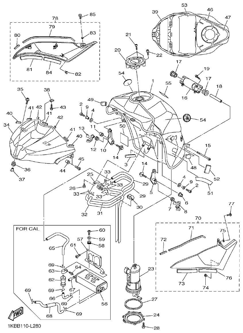 Yamaha R1 FUEL TANK parts diagram