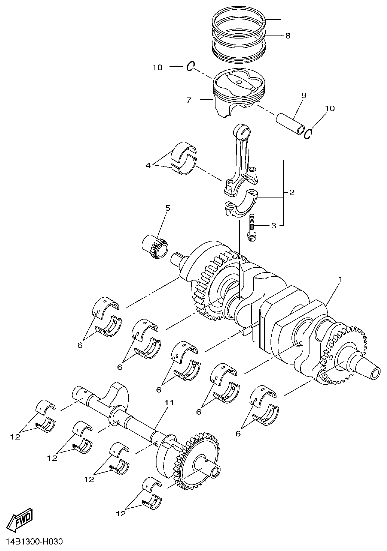 Yamaha R1 CRANKSHAFT & PISTON parts diagram
