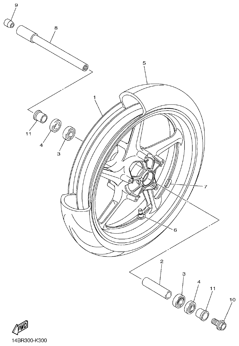 Yamaha R1 FRONT WHEEL parts diagram