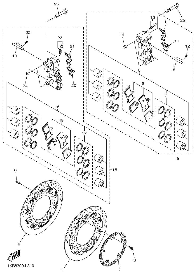 Yamaha R1 FRONT BRAKE CALIPER parts diagram