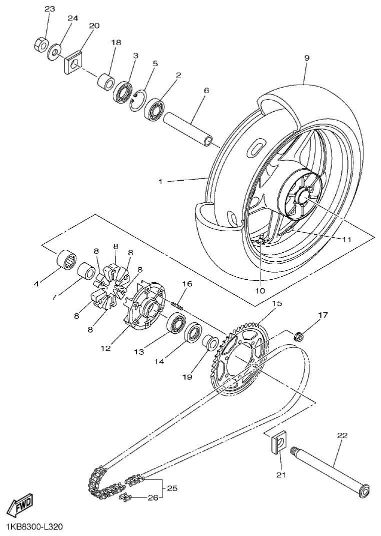 Yamaha R1 REAR WHEEL parts diagram