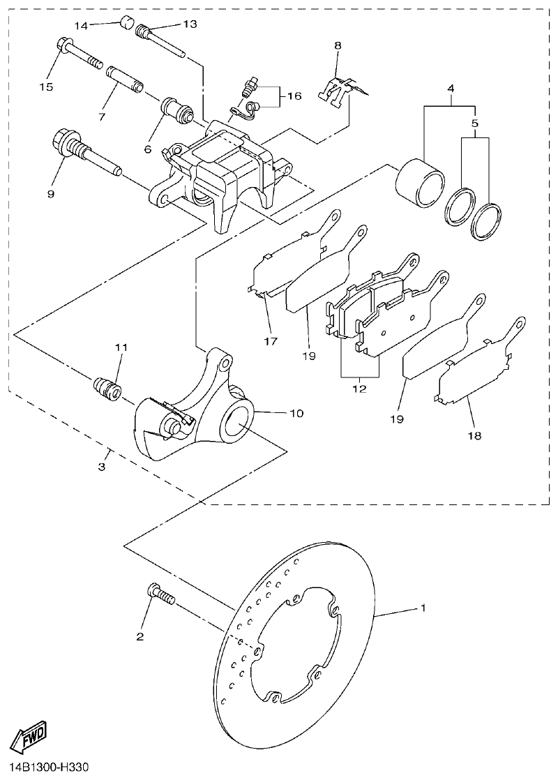 Yamaha R1 REAR BRAKE CALIPER parts diagram