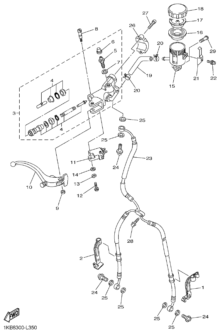 Yamaha R1 FRONT MASTER CYLINDER parts diagram