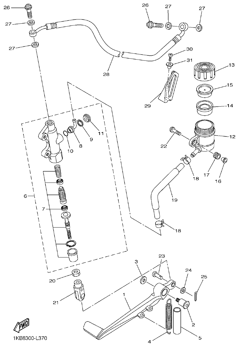 Yamaha R1 REAR MASTER CYLINDER parts diagram