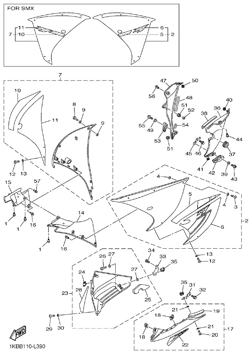 Yamaha R1 COWLING 2 parts diagram