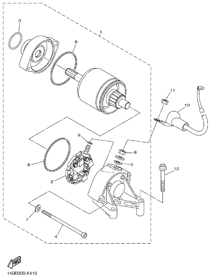Yamaha R1 STARTING MOTOR parts diagram