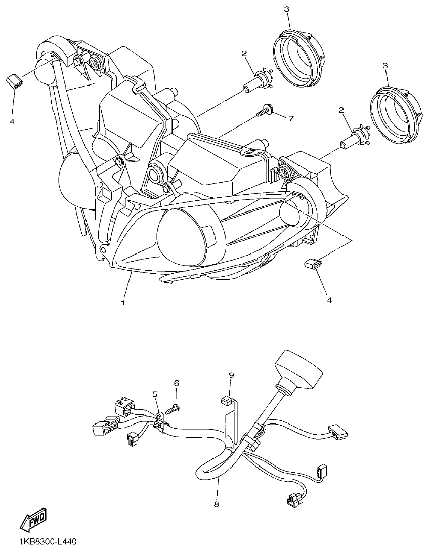 Yamaha R1 HEADLIGHT parts diagram