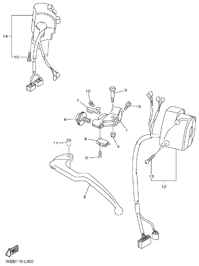 Yamaha R1 HANDLE SWITCH & LEVER parts diagram
