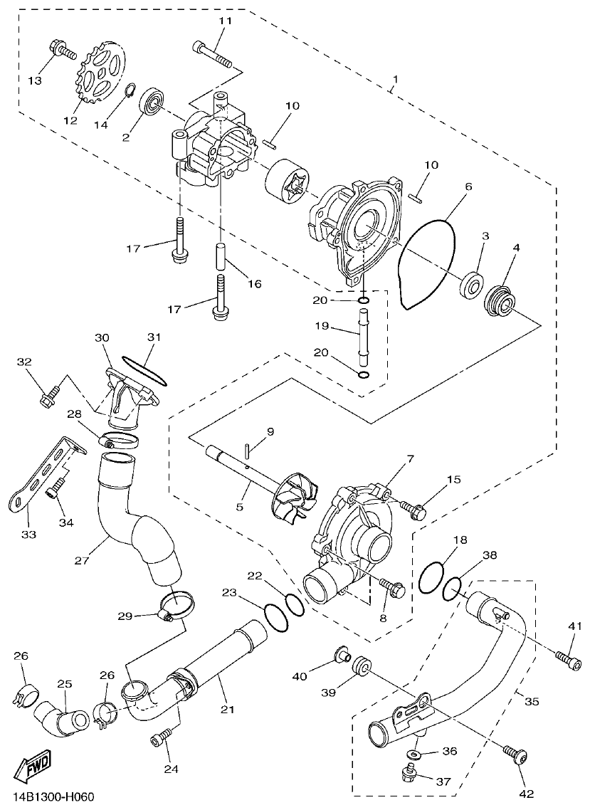 Yamaha R1 WATER PUMP parts diagram