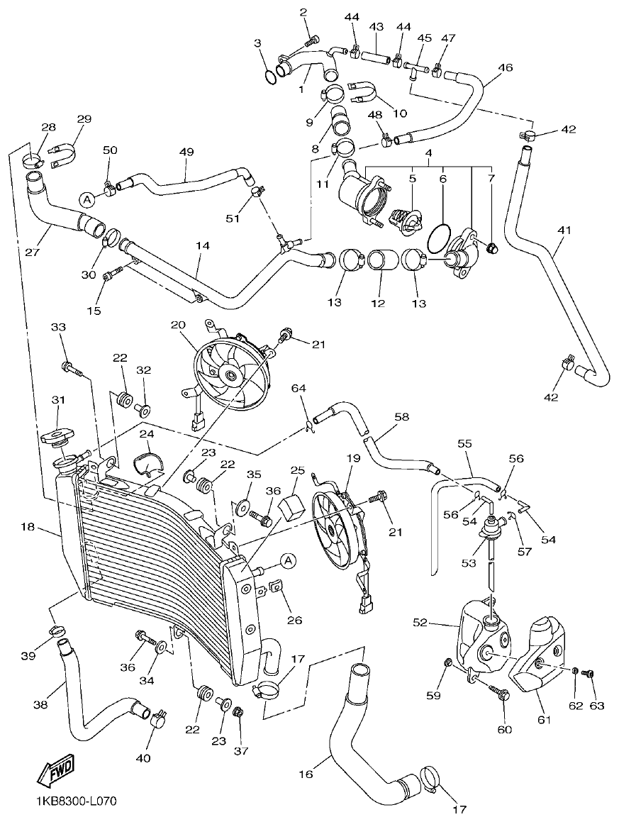 Yamaha R1 RADIATOR & HOSE parts diagram