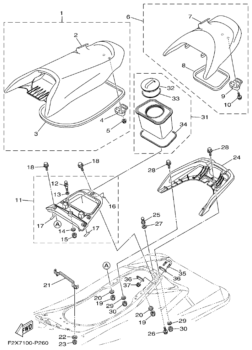 Yamaha VX1050 SEAT & UNDER LOCKER parts diagram