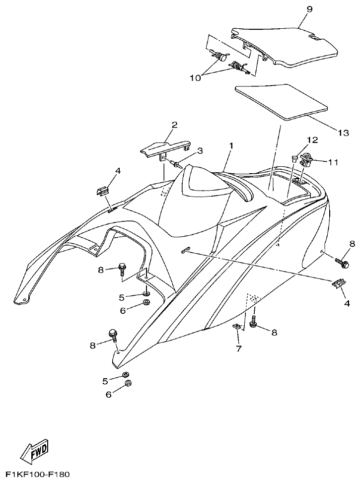 Yamaha F1KW ENGINE HATCH 1 parts diagram