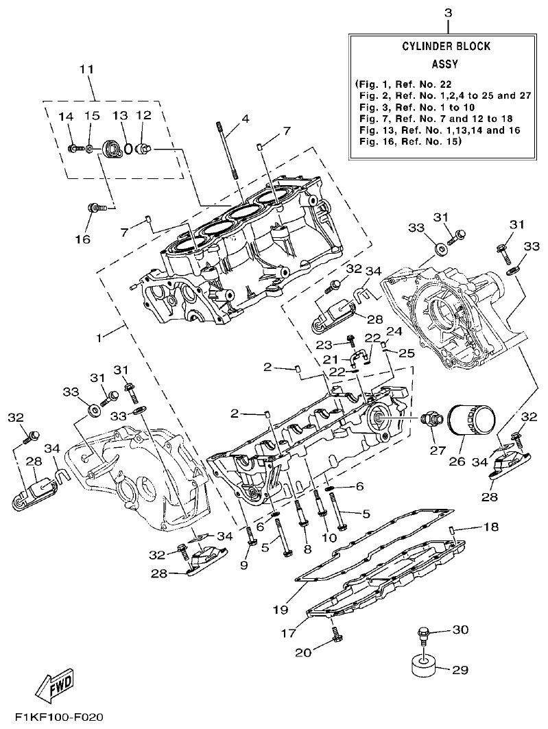 Yamaha F1KW CRANKCASE parts diagram