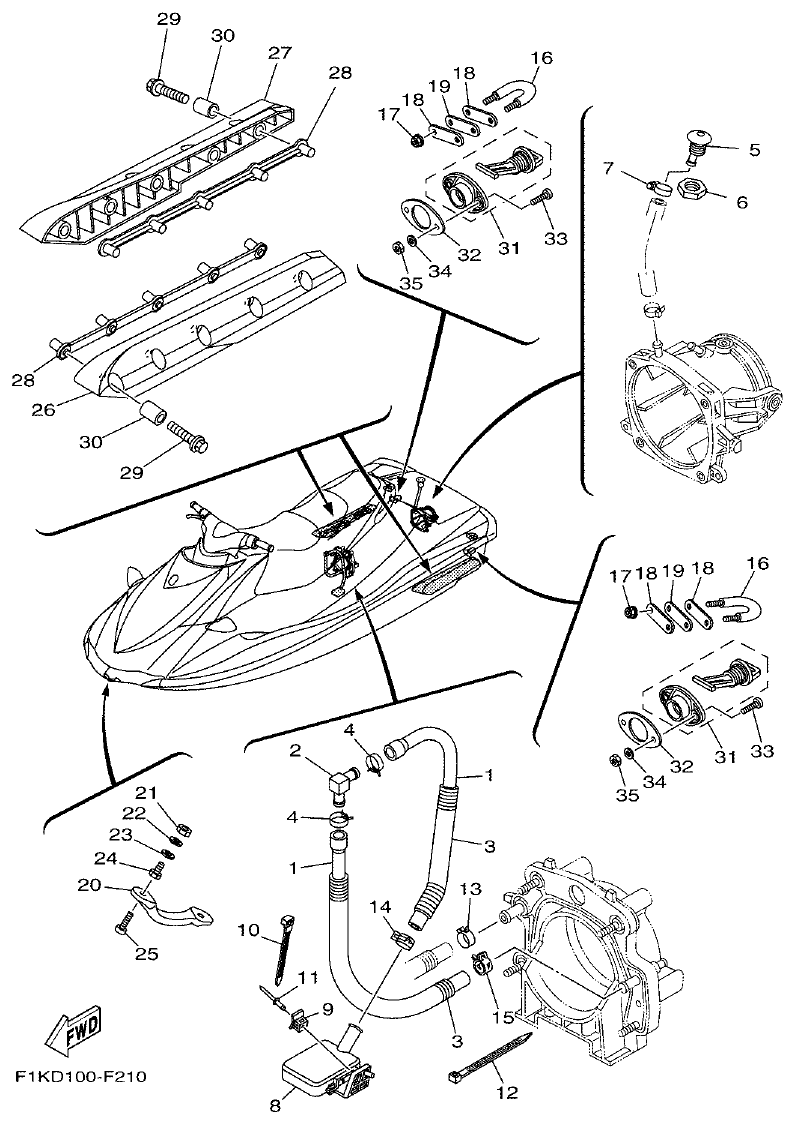 Yamaha F1KW HULL & DECK parts diagram