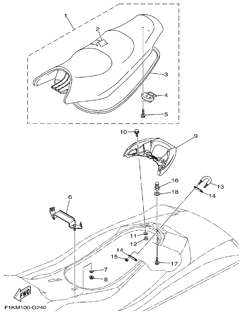 Yamaha F1KW SEAT & UNDER LOCKER parts diagram
