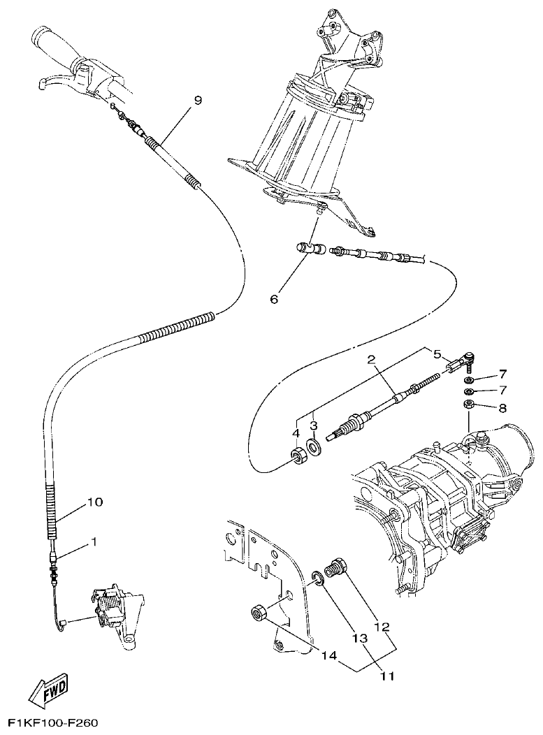Yamaha F1KW CONTROL CABLE parts diagram