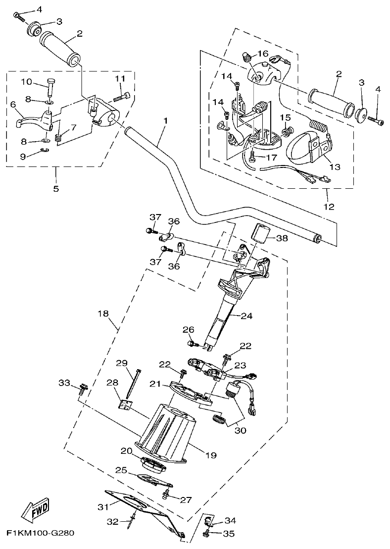 Yamaha F1KW STEERING 1 parts diagram