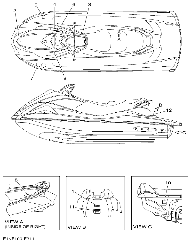 Yamaha F1KW IMPORTANT LABELS 2 parts diagram