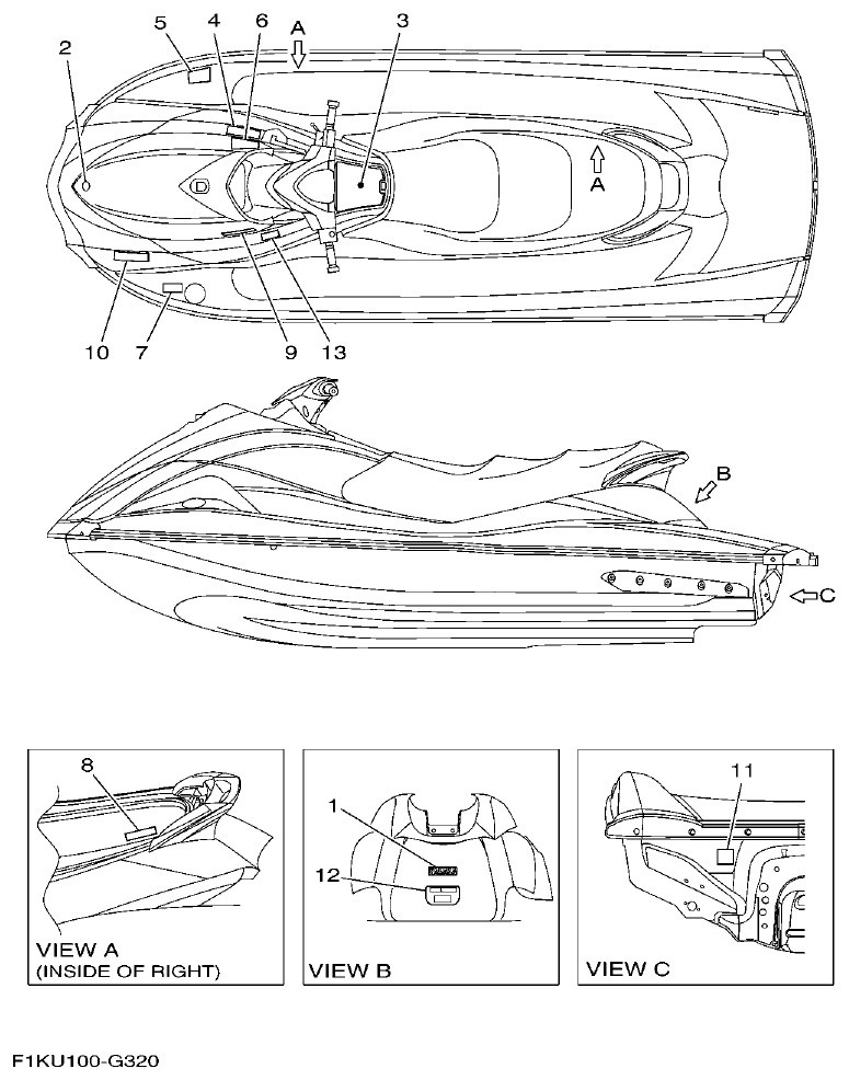 Yamaha F1KW IMPORTANT LABELS 3 parts diagram