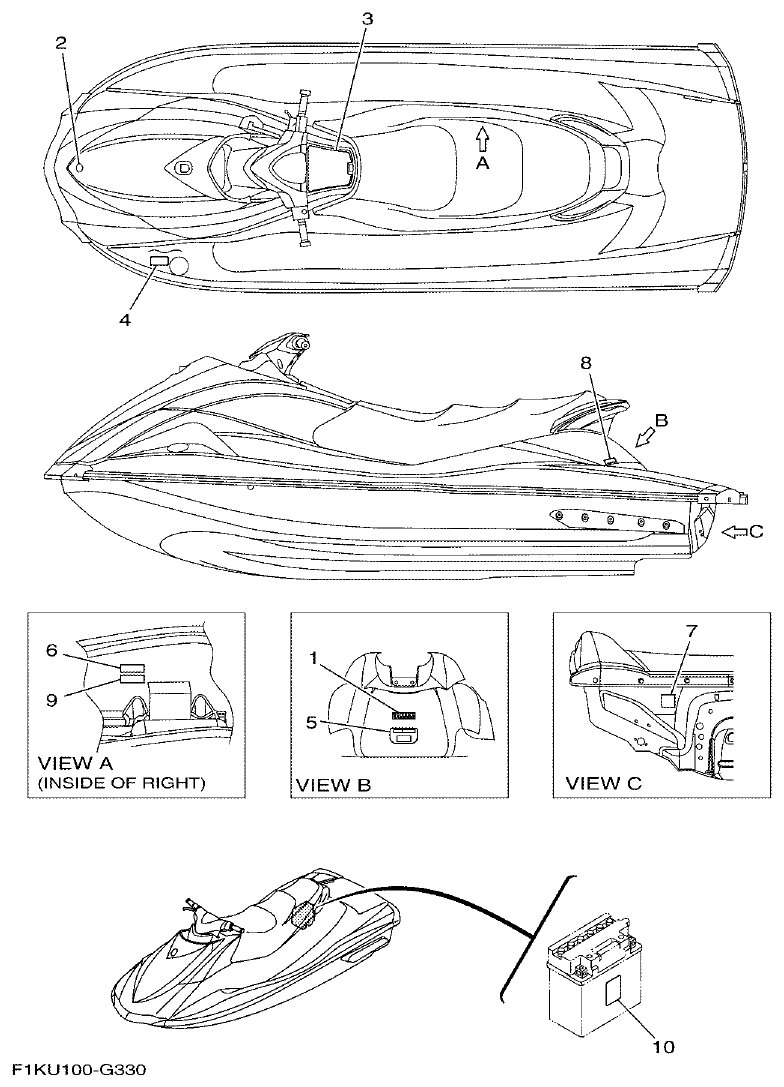 Yamaha F1KW IMPORTANT LABELS 4 parts diagram
