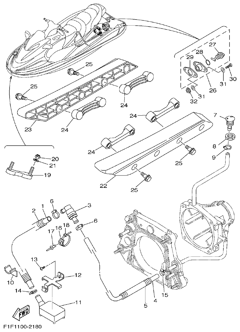 Yamaha XA800A-A HULL. DECK parts diagram