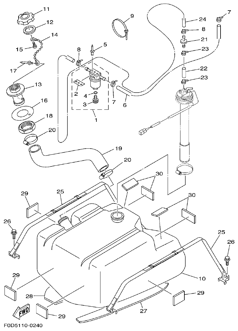 Yamaha XA800A-A FUEL TANK parts diagram